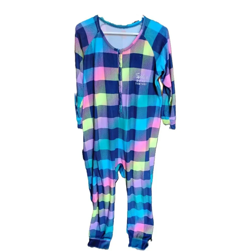 Justice Girls Size Large Colorfully Checkered Union Suit Sleepwear/ Pajamas